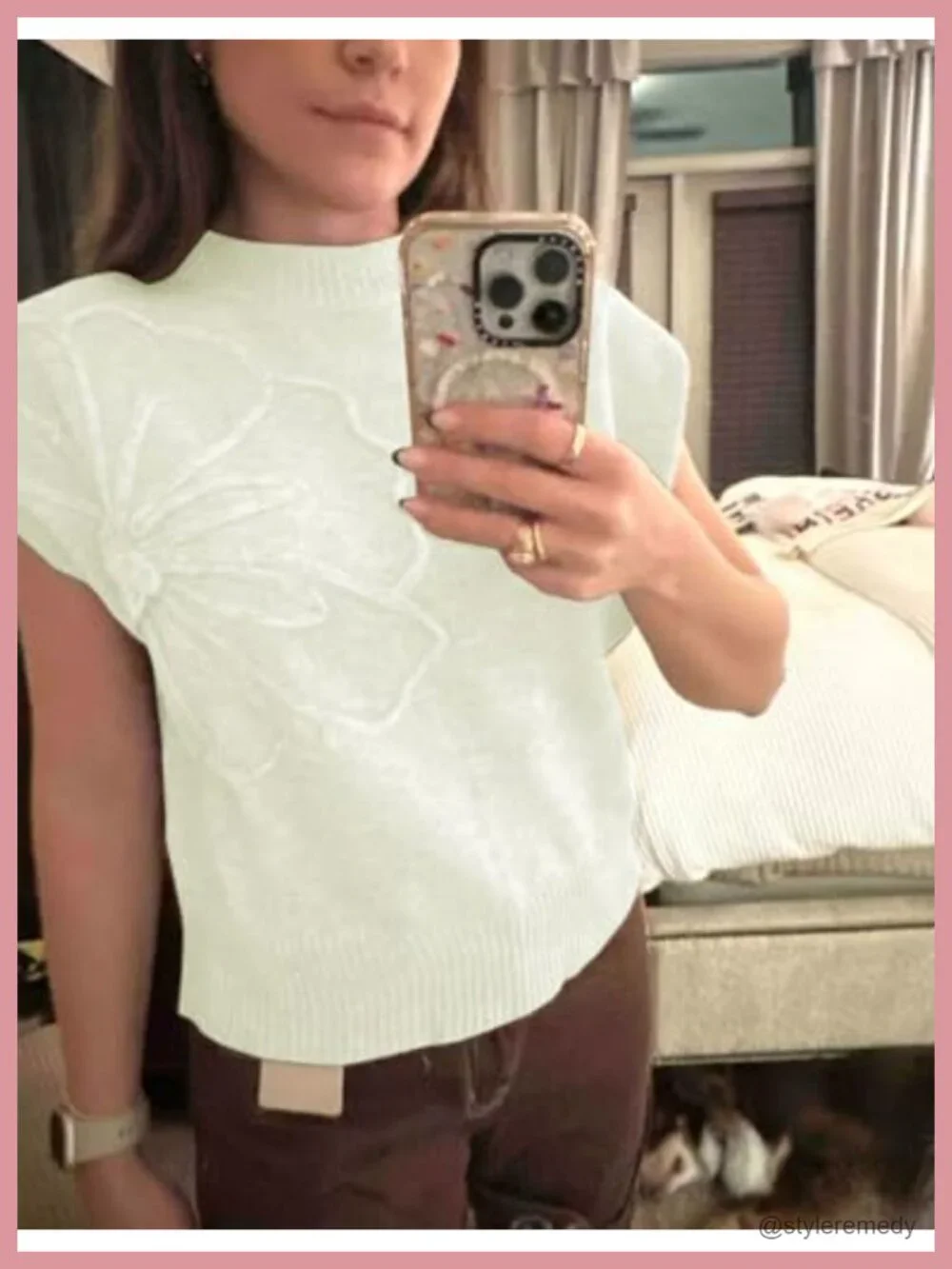 Womens Sleeveless Floral Sweater Vest Ribbed Knit Loose Pullover